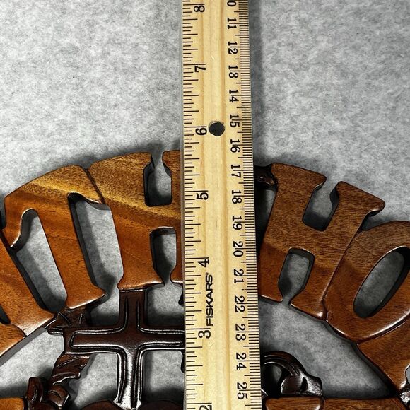 Solid Mahogany Faith Hope Love Wall Hanging Wood Plaque Handcrafted Scrollwork - Picture 8 of 15